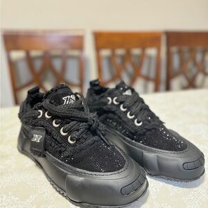 Men's Black Sneakers with Textured Design